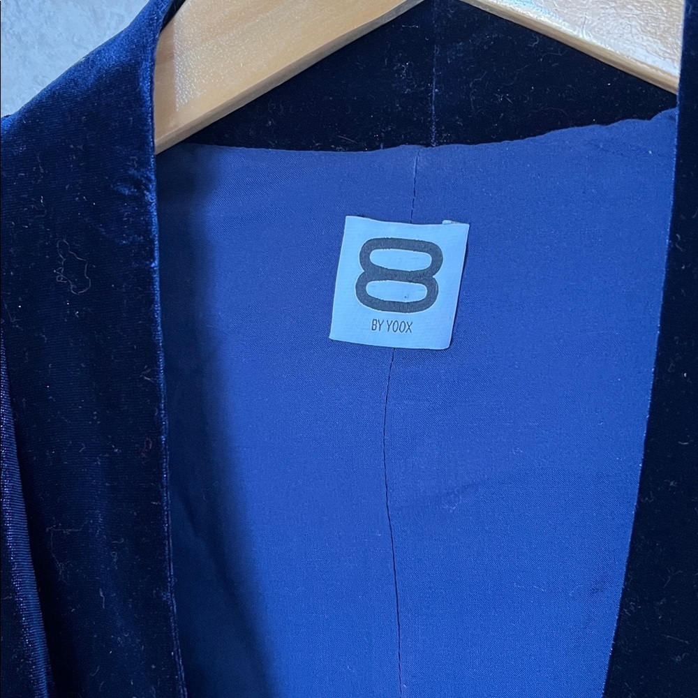 8 by yoox blue velvet belted Surplice  blouse - Picture 4 of 9